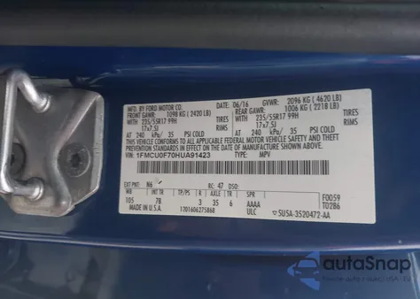 2017 Ford Escape S z USA, uszkodzony, nr VIN 1FMCU0F70HUA91423